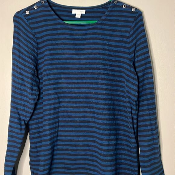 J. Jill Blue Striped Long Sleeve Medium Petite Top - Picture 1 of 7